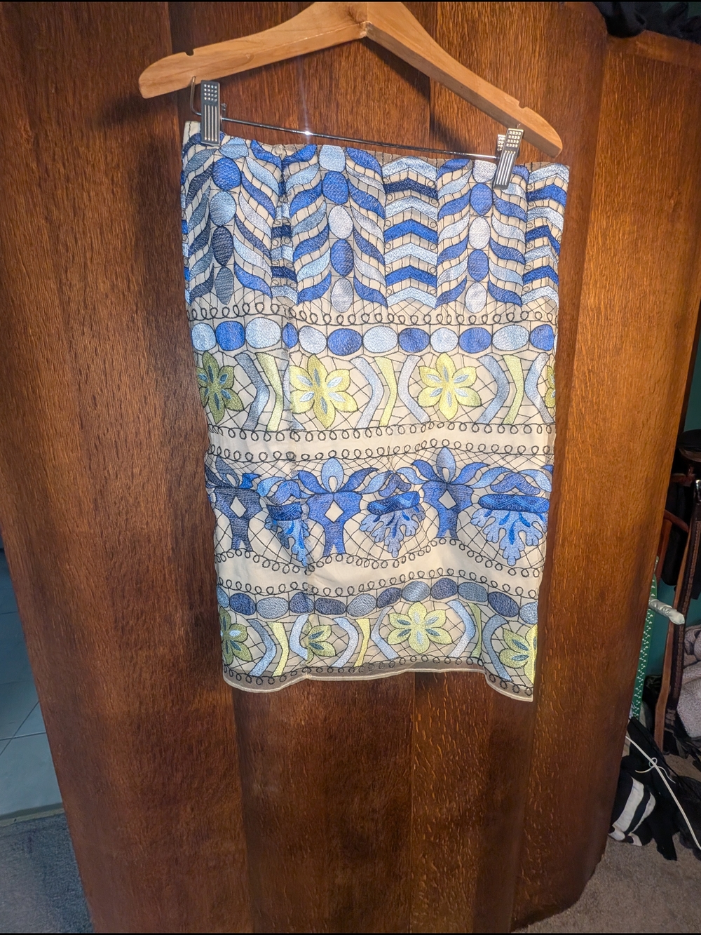 Blue & Yellow Floral Patterned Pencil Skirt 10